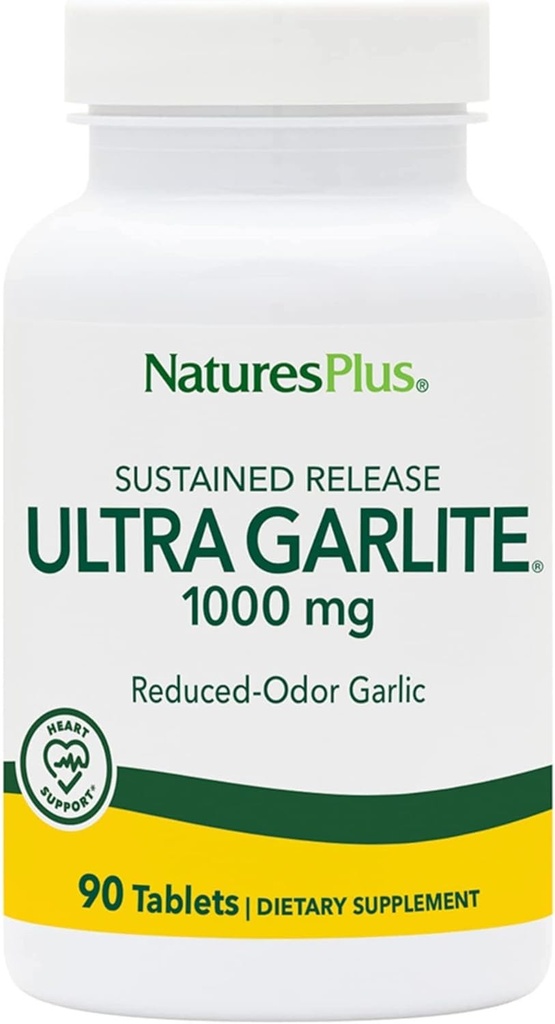 NaturesPlus Ultra Garlite 1000 mg - 90 Tabletki - Reduced- Czosnek zapachowy - Nutritional Support for Free- Radical Defense & Immune Health - Trwałe uwolnienie - 90 Służenia