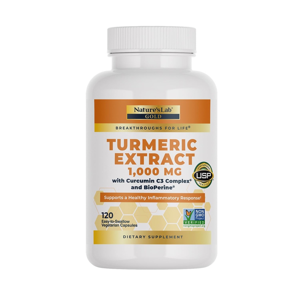 Lab Turmeric Curcumin C3 Complex 1000mg - Turmeric Extract 1000mg & BioPerine 5 mg Standaryzowane do 95%, Promotes Cardioviral, Immune, Joint, Skin Health - 120 Kapsułki (60 Day Supply)