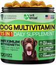 Pies Multivitamin Chewable z Glucozamine & Salmon Oil - Made USA - Szczeniak & Suplement Starszy - 120 Chews- Daily Wellness Support for Joints, System immunologiczny, Skóra & Coat, Serce i trawienie