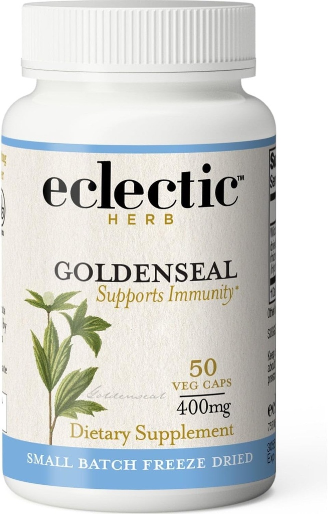 ECLECTIC INSTYTUTE Surowy mrożone- suszony Goldenseal Kapsułki 124; Wspiera funkcje immunologiczne 124; Wspiera zdrowe zatoki 124; Wspiera Mucous Membrane Health 124; 50 CT (400mg)