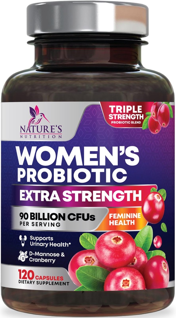 Probiotyki dla kobiet Digestive Health Support - 90 Miliard CFU Probiotic Kobiet, 16 Szczeliny, Żurawina, Probiotyka waginalna z Prebiotykami, PH, Immune, Urynary, & Wsparcie zdrowia kobiecego, 120 Kapsułki