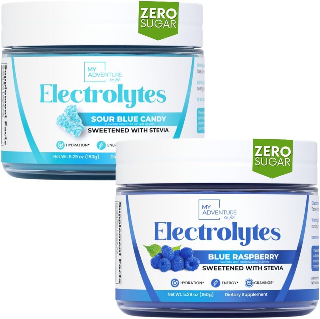 My Adventure to Fit Odświeżające Nawodnienie Elektrolity Proszek z zerowym cukrem, Bundle, Niebieski Malina & Sour Blue Flavors