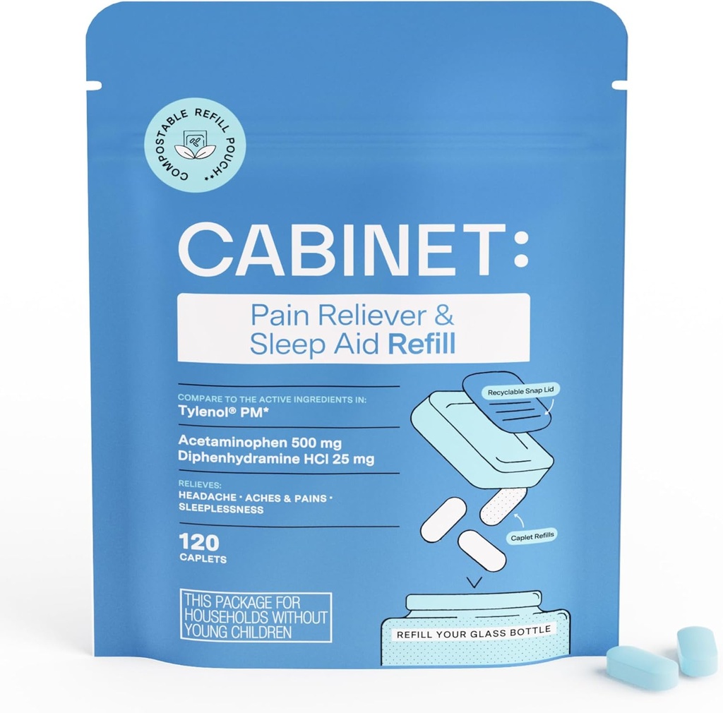 Gabinet: Nighttime Pain Reliever and Sleep Aid for Headaches, Aches, and Pains Amend124; Acetaminofen 500mg, Difenhydramine 25mg, 120 Cappels (Refill)