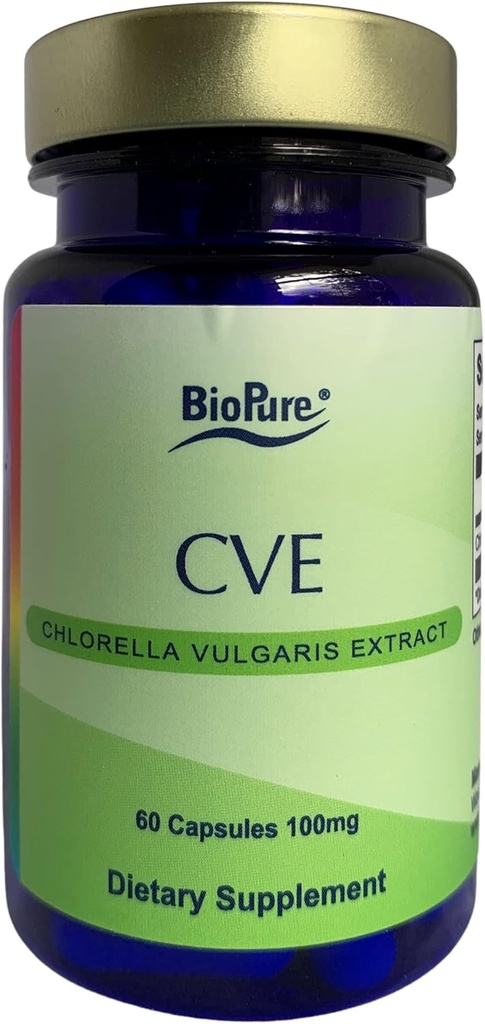BioPure CVE Chlorella Vulgaris Extract - Nutraceutical-Dense, Nutraceutical Superfood Packed with Proteins, Vitamin, Minerals & Acids Amino, który wspiera metabolizm, Detox & Immunity - 60 Kapsułki