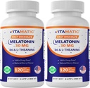 Melatonina Vitamatic 30 mg - z B6 i L- Theanine - 120 tabletek szybko rozpuszczających z naturalnym aromatem jagody (2 tabletki dawka = Melatonina 60 mg) (120 liczenie (opakowanie po 2))