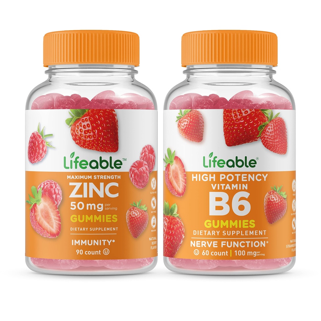 Żywy Cynk 50mg + Witamina B6, Gummies Bundle - Great Desting, Suplement witaminy, Gluten wolny, GMO wolny, Gummy do żucia
