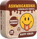 Happy Strips Organic Ashwagandha KSM 66 & GABA for Stress Relief, Calmness, Sleep - Fast-Acting & Rapid-Dissolving, Chocolate Mocha Flavored, Organic, Vegan, Sugar-Free - 30 Count