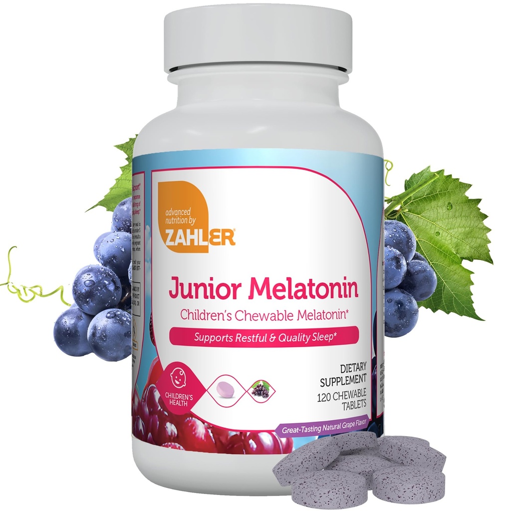 Zahler 1MG Melatonina dla dzieci - Sleep Support and Quality Rest for Ages 4 + Delicious Natural Grape Flavor - Non GMO Kosher Niska dawka dla dzieci Melatonina 1 MG (120)
