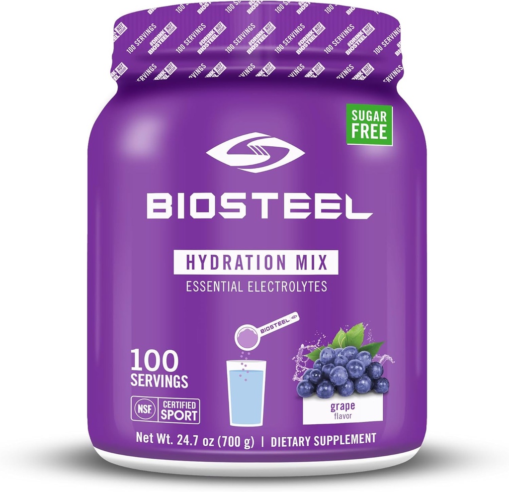 BioSteel Zero Sugar Hydration Mix, Wielki Degustacja Hydration z 5 Esencjalnych elektrolitów, Flavor winogronowy, 100 Słupki na Tub