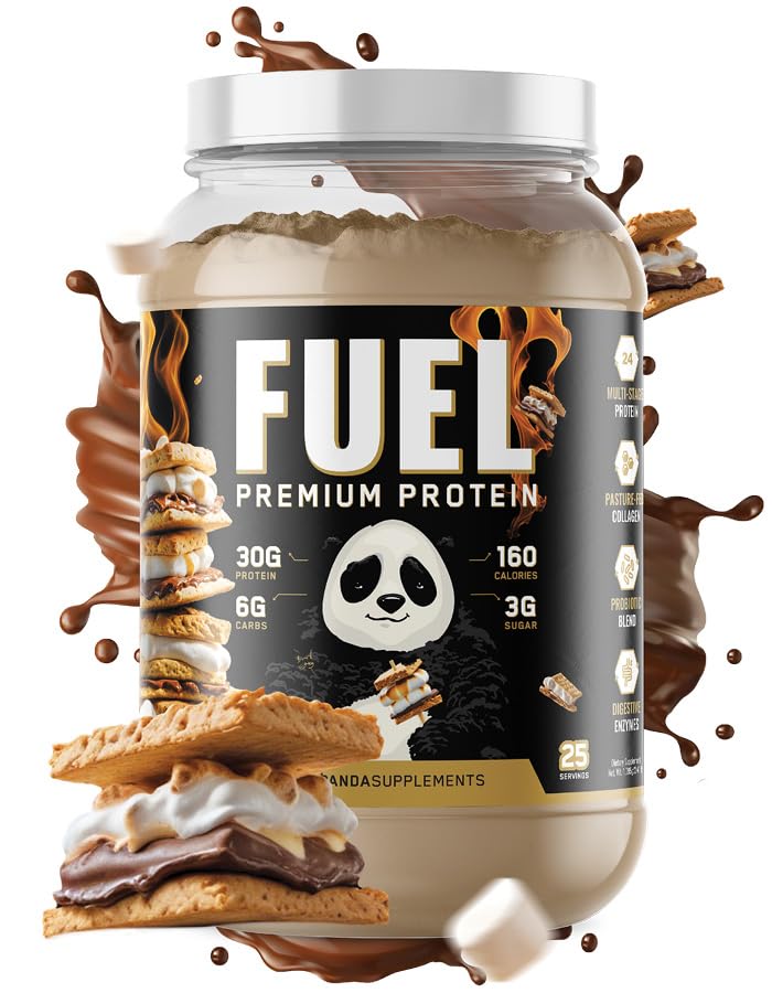 Pod ziemią Bio Labs Panda Paliwo Premium Serwatka, Zhydrolizowany Kolagen, Kazeina, Probiotyki, Enzymy, Keto Friendly, Zwolnienie czasowe, 25 Sługi (2.5 Funt, Campfire S 'Mores)