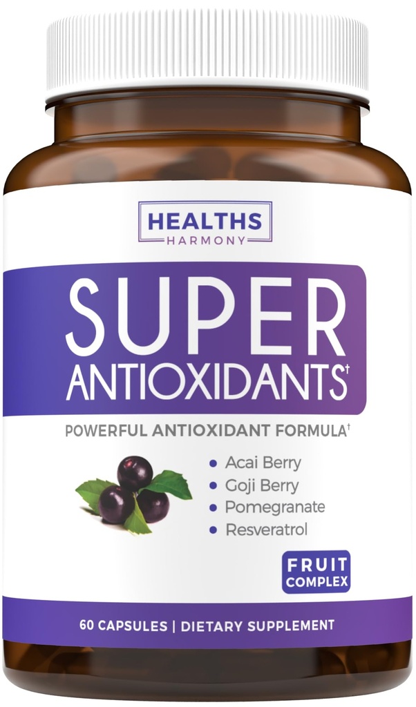 Super przeciwutleniacze suplement dla kobiet i mężczyzn - Wysoka moc Herbal & Fruit Mieszanka z Acai, Goji, Granat, Elderberry & Resveratrol do pielęgnacji skóry i wsparcia immunologicznego - Vegan & Non-GMO - 60 Kapsułki