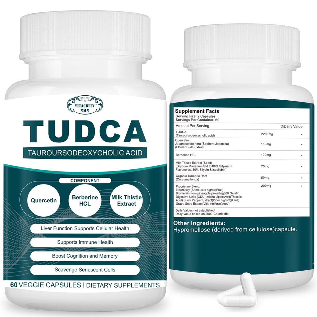 2200MG suplementy TUDCA - Bile Salts Supplement Complex for Liver Detox & Cleanse, pęcherzyk żółciowy Cleanse, Digestive Health 60 Kapsułki