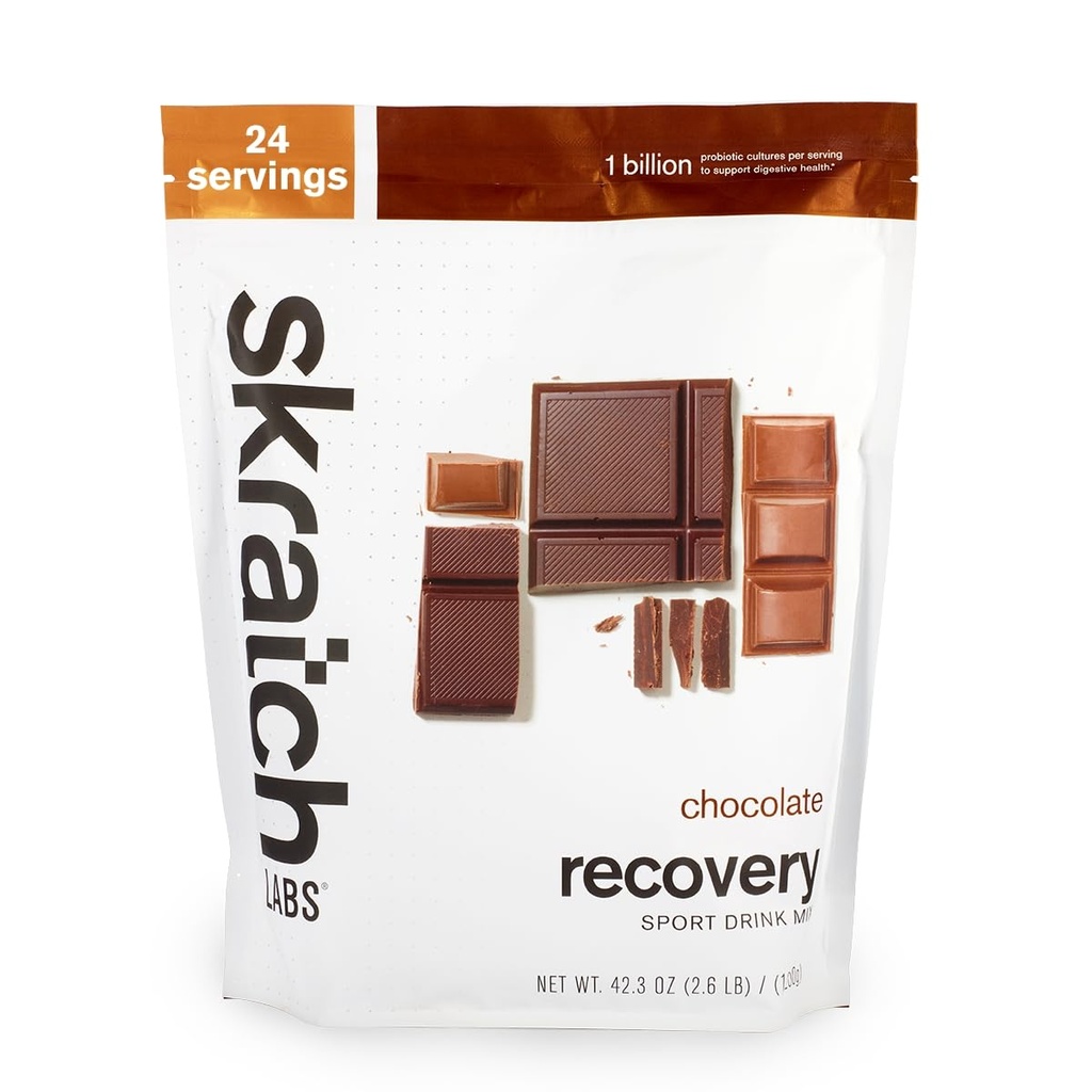 Skratch Labs post Workout Recout Drink Mix z czekoladą, (41,6 oz, 24 Sługi) z kompletnym białkiem mleka Casein i serwatki i probiotyki, Gluten Free, Kosher, Naturalny, Wegetariański
