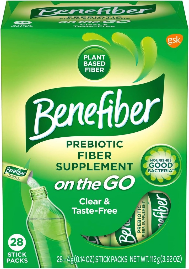 Benefiber Fiber Supplement On the Go Stick Packs for Convenient Use 28 Stick Packs Per Box (1 Box Only)