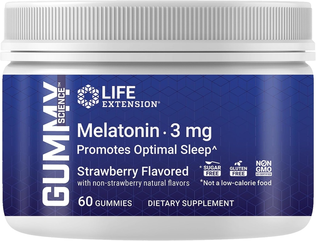 Rozszerzenie życia Gummy Science ™ Melatonina (Truskawka), 3 mg, Optimal Sleep Support, Zdrowy Rytm Circadian, Cellular Defense, Gluten- Free, Non-GMO, Wegetarianin, 60 Gummies
