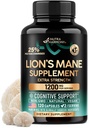 Lions Mane Supplement Kapsułki - Organic Lions Mane - Made in USA - Ekstrakt ciał owocowych - 1200 mg, 25% Polisacharydy - Memory & Focus Support - Jak Lions Powder - 120 Kapsułki, 2 Miesiąc dostaw