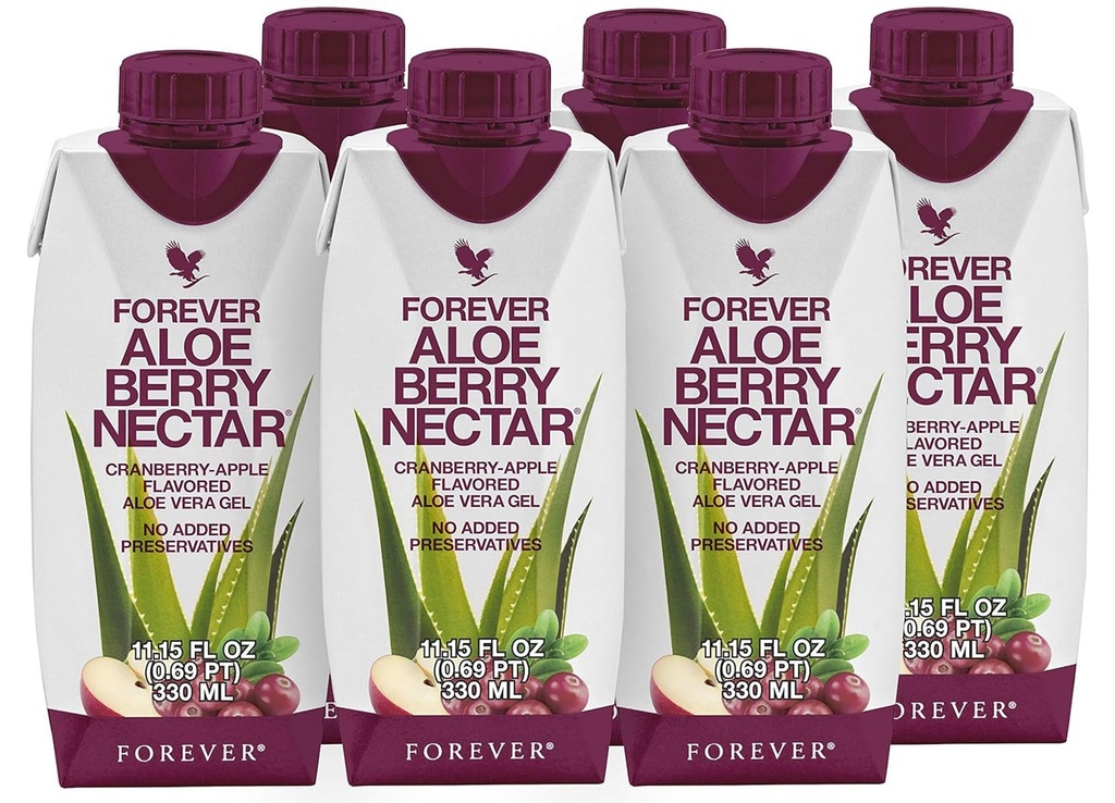 Forever Living - Aloe Berry Nectar - 90,7% Pure Aloe Vera Gel z żurawinami i jabłkami - Brak środków konserwujących - 330 ML (opakowanie po 6)