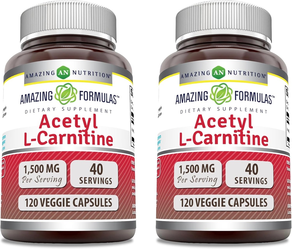 Amazing Supples Acetyl L- Carnitine 1500 Mg Per Serving Veggie Capsules Supplement Equipment 124; Non-GMO Equipment 124; Gluten Free Equipment 124; Made in USA Equipment 124; Nadaje się dla wegetarian (120 Count) Equipment 124; Opakowanie 2