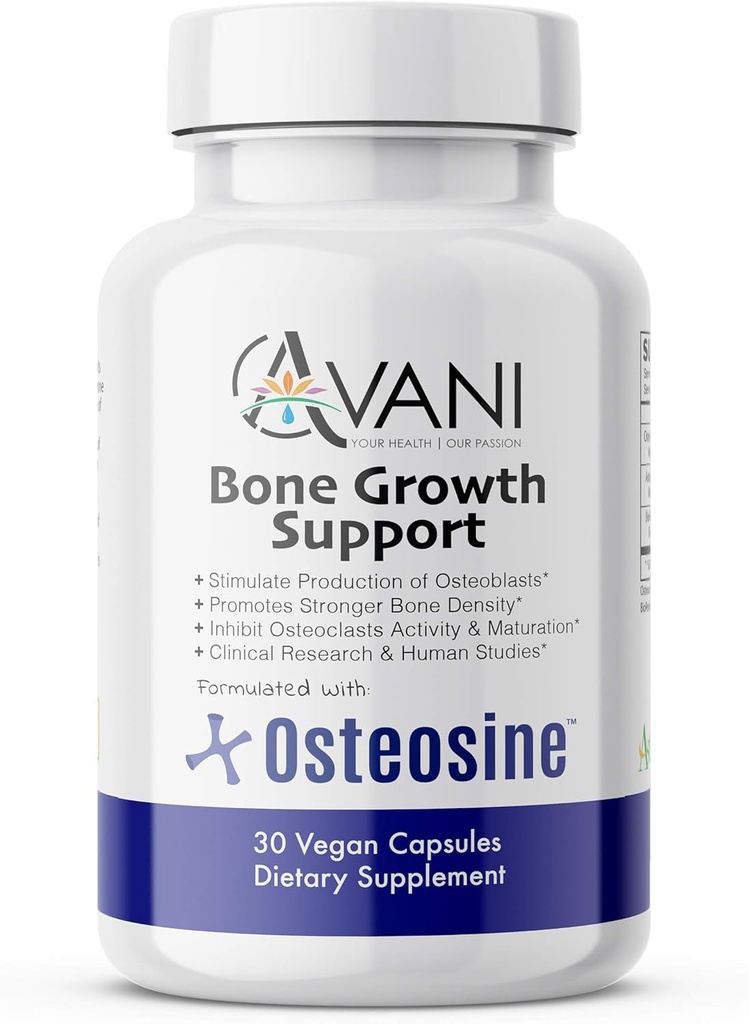 Avani Health - Osteozyna Bone Growth Support - Zwiększyć poziom wapnia w kościach i siłę kości - Zwiększenie wchłaniania z bioPeriną i AstraGin - Suplement Gluten do kości - 30 Kapsułek Vegan