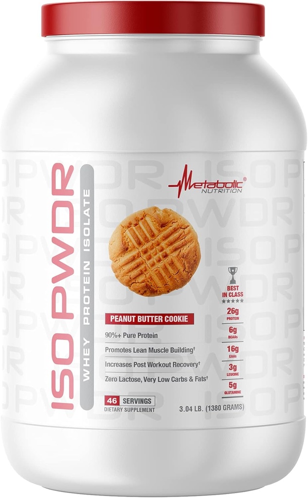 Metaboliczne Żywienie Białko serwatki Izolacja ISO PWDR Masło orzechowe Cookie, 3.04lb, 23 Słupki, 26 g Białko, Szybkie spożywanie, Zero węglowodanów, Pyszny aromat, Bardzo niskie węglowodany i tłuszczu, Zero Laktoza