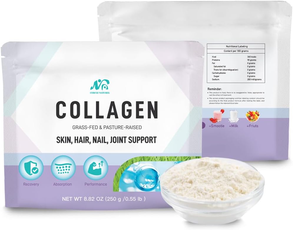 Cercle Natural Multi Collagen Peptydes Powder Unflavored, Plus Witamina C & Biotin, Niemiecki Zhydrolizowany Kolagen bydlęcy, Wspiera włosy, Skóra, paznokcie i łączniki dla kobiet i mężczyzn - 8.82 oz