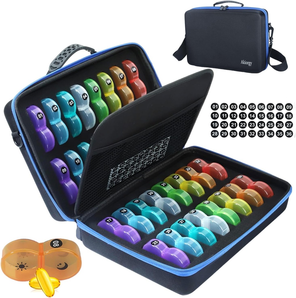 Monthly Pill Organizer Box 2 razy dziennie, Monthly Pill Box AM PM z 32 Daily Pocket Case, Traval Pill Box z przenośnym Hard Case, Extra Large Medicine Box trzyma witaminy, Cod Liver Oil & Suplement
