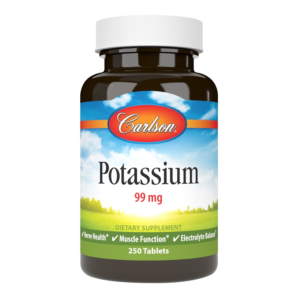 Carlson - Potas, 99 mg, Promotes Nerve Health & Muscle Function, 250 tabletek