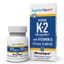 Superior Source K2 (MK- 7) 100 µg, z suplementem D3 (5000 j. m.), Quick Disolve MicroLlingual Tablets, 60 Count, Wzmocnienie kości, Kardioviral & Immune System Support, Non-GMO