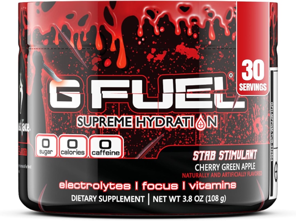 G Paliwo Electrolyte proszek, Cherry Green Apple, Stymulant Stab, Zero Cukier i Bezkawowy Mieszanka Nawadniania z Electrolytes i Witaminy, 3.8 oz (Ghost Face, 30 Servings)