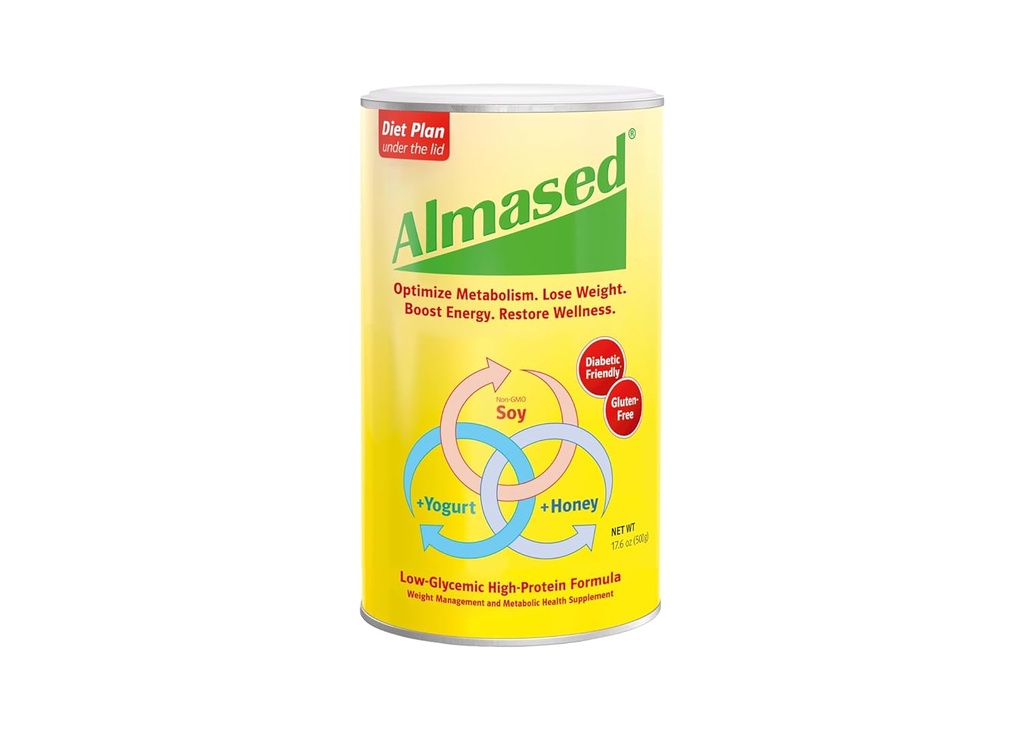 Almased Meal Replacement Shake - Low-Glycemic High Plant Base Protein Powder- Nutritional Weight Health Support Supplement - Original Flavor - 17.6 oz (Pack of 3)
