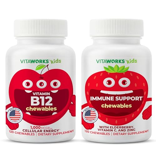 VitaWorks Kids Vitamin B12 Chewables + Elderberry + Zinc + C Chewables Bundle