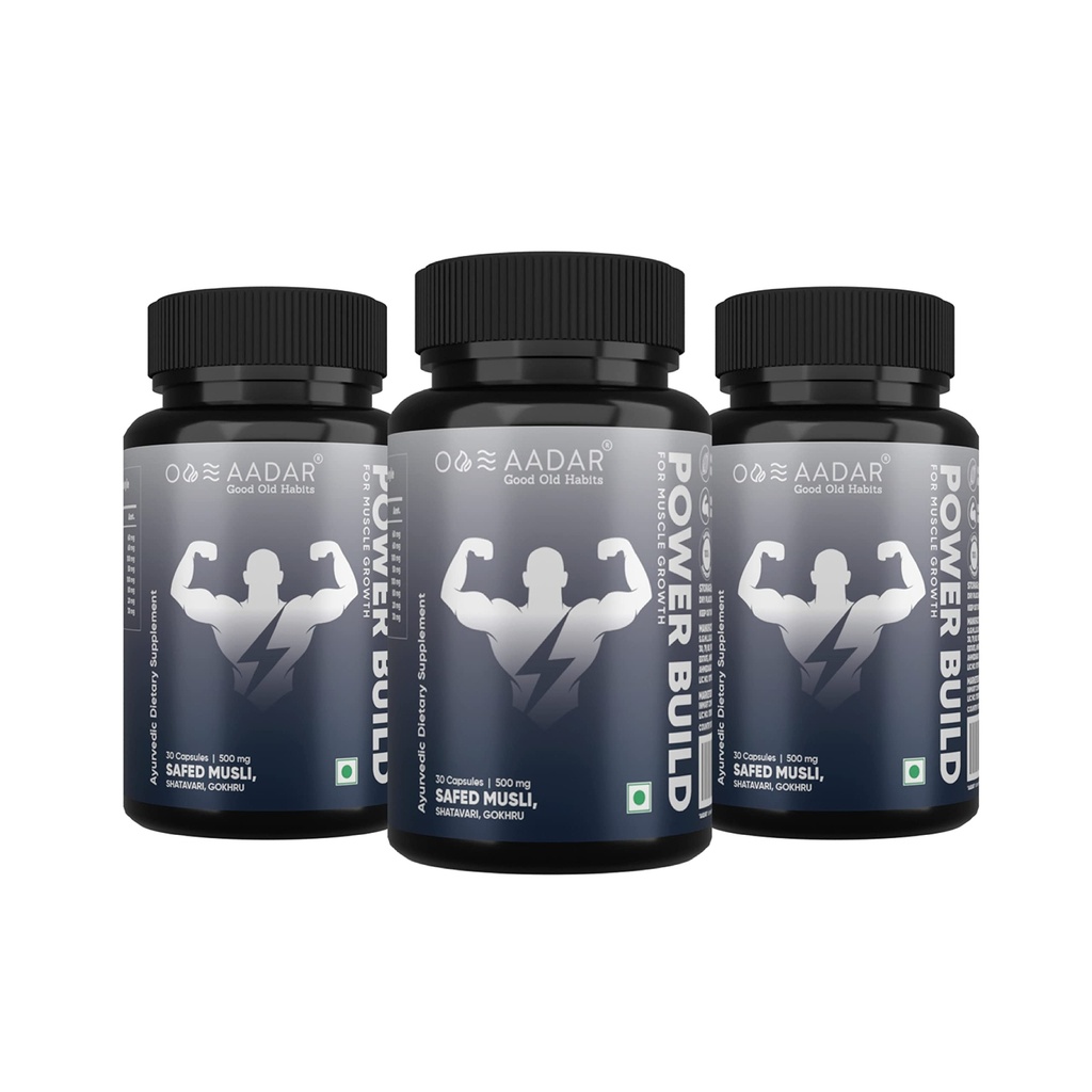 Ayurvedic Real Muscle Mass Gainer 124; Poprawia wydajność i zwiększa metabolizm 124; (Safed Musli, Gokhru, Shatavari) 30 Kapsułki (Pack 3)