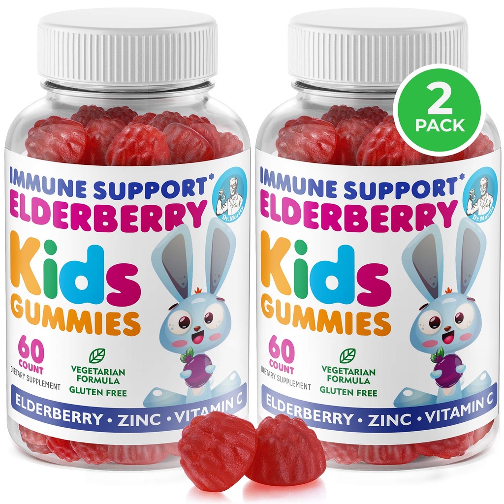 DR. MORITZ Gummies Elderberry dla dzieci i dorosłych (2 opakowania) - Witamina C i cynk dla dzieci wsparcia immunologicznego - wegetarianin, Gluten Free