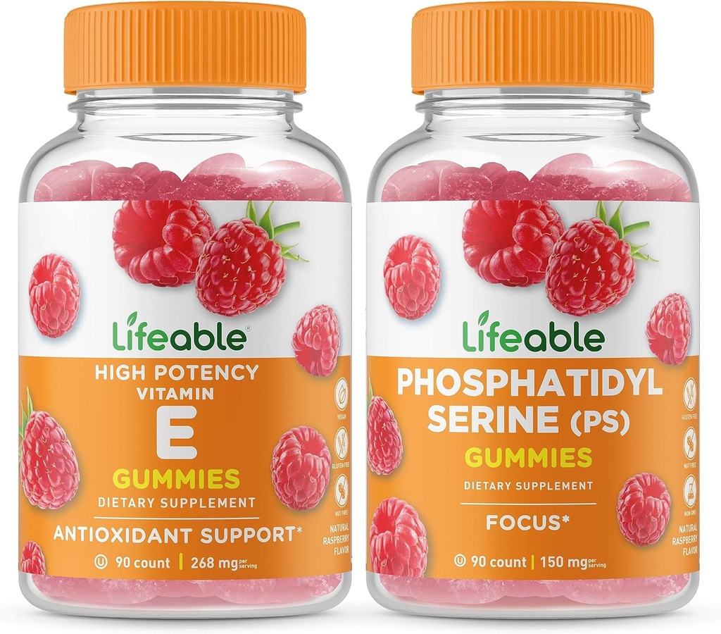 Żywa witamina E + fosfatydyloseryna (PS), Gummies Bundle - Great Desting, Suplement witaminy, Gluten Free, GMO Free, Gummy do żucia