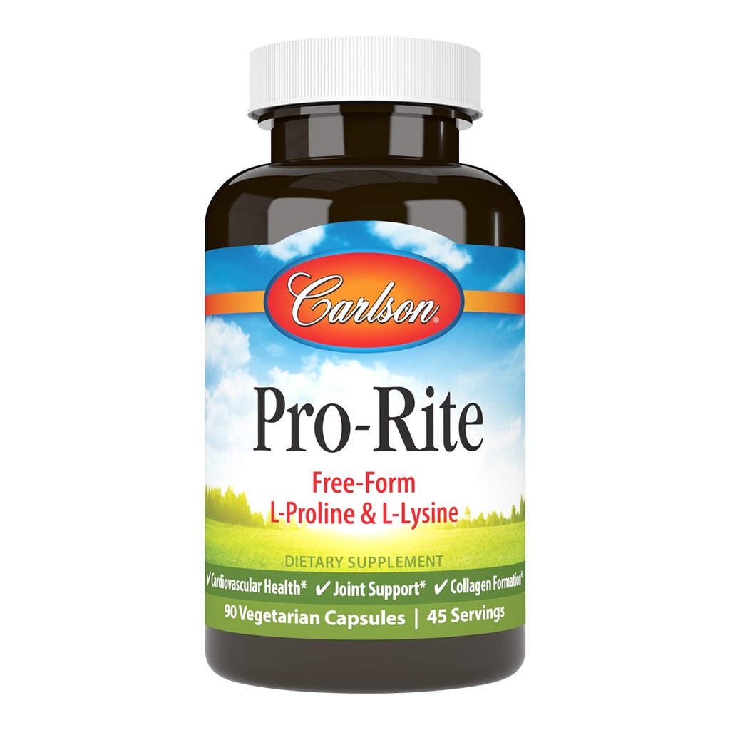 Carlson - Pro- Rite, Free- Form L- Proline & L- Lysine, Health, Joint Support & Collagen Formation, 90 kapsułki