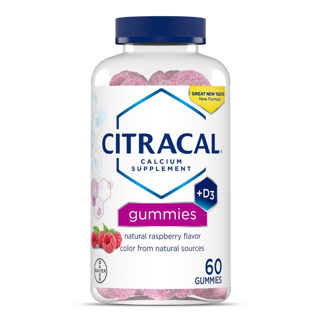 Citracal Wapnia Gummies, Suplement wapnia z witaminą D3, Wsparcie zdrowia kości, dla wieku 12 +, Natural Malina Flavor, 60 Hrabia