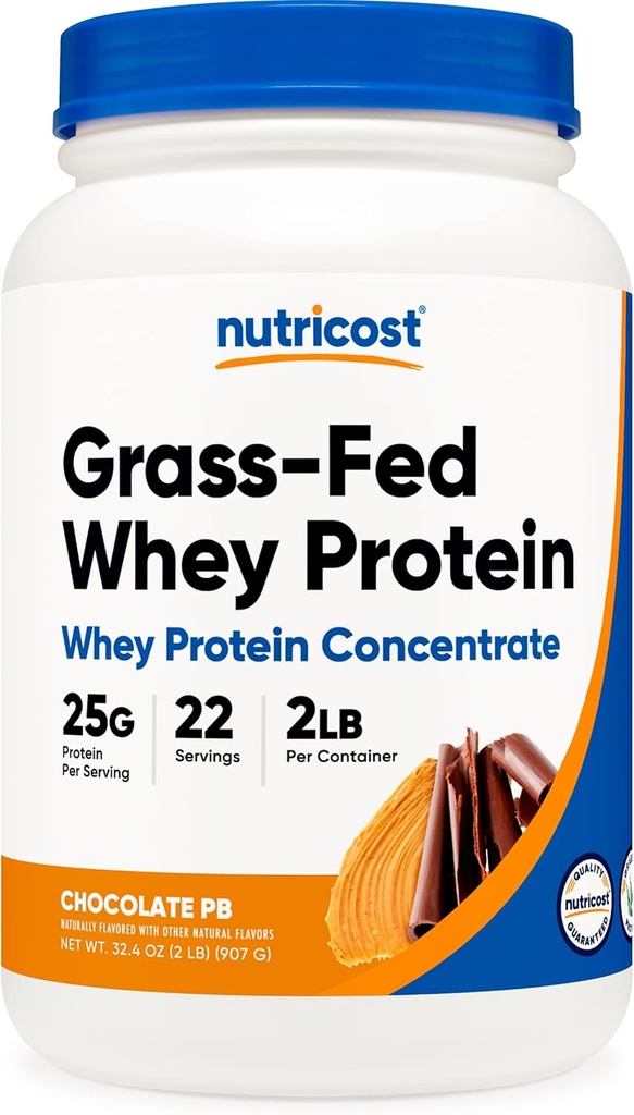 Nutricost Grass- Fed Koncentrat białka serwatki (Czekoladowy masło orzechowe) 2LBS - Post Workout dodatek do proszku, Nie-GMO