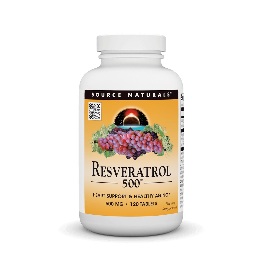 Źródło Naturals Resveratrol 500, Heart Support & Healthy Aging *, 500 mg - 120 tabletek
