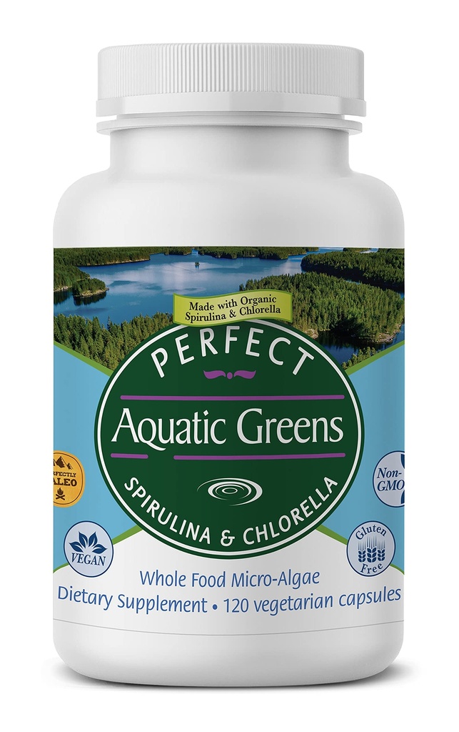 Perfect Supplements - Perfect Aquatic Greens - 120 Kapsułki warzyw - Spirulina organiczna i suplement Chlorella - Żywny Superfood