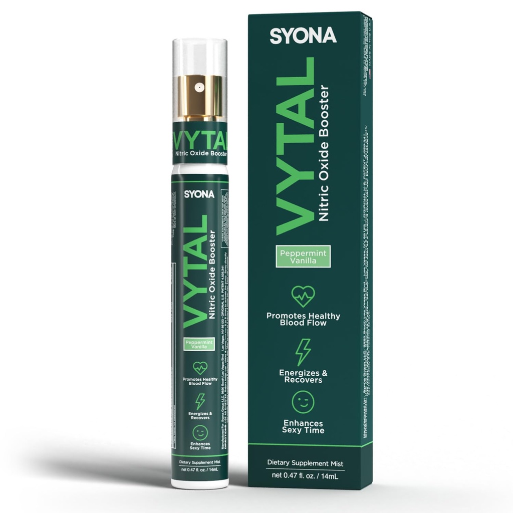 SYONA - VYTAL - Stymulacja spray - kardiologiczny i kognitywny - mięta pieprzowa i flavor waniliowy - B12, B3, L- arginina - butelka pompa 14ml