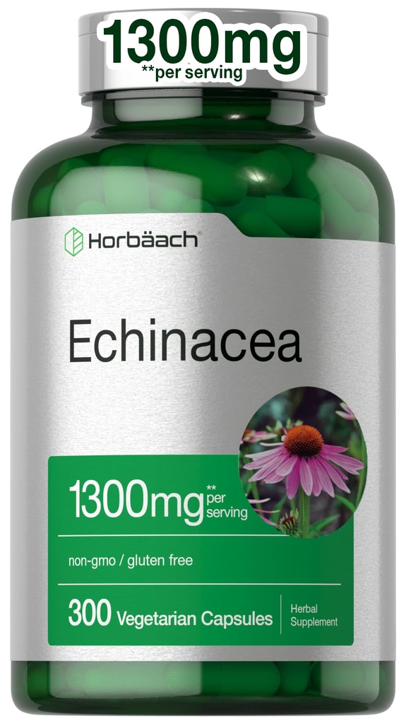 Horbäach Echinacea Extract Kapsułki 1300mg 124; 300 Hrabia 124; Wegan, Non-GMO, Gluten