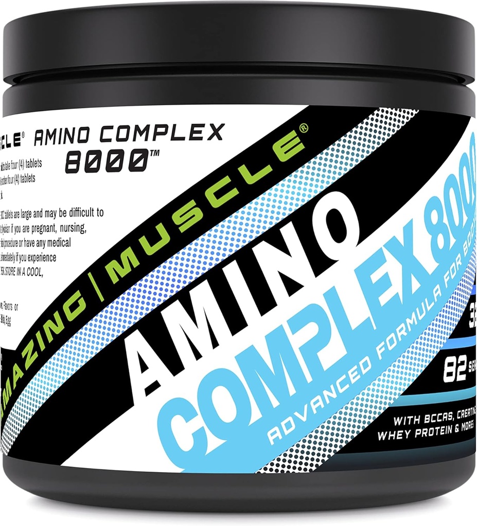 Amazing Muscle Amino Complex Supplement Equipment 124; 8000 Mg Per Serving Equipment 124; 325 Tablets Equipment 124; Formuła z Tauryną, Kreatyna, L- glutamina, Białko serwatki, & BCAA