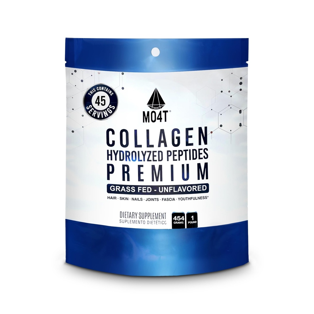 MO4T Kolagen Peptydy- Kolagen Powder - Zhydrolizowany Kolagen - Karmiony trawą - Colageno Hidrolizado - Kolagen niełuskany (1 funt)