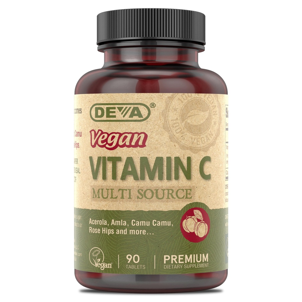 DEVA Vegan Vitamin - Wegan Food Based Premium Witamina C - Wieloskładnikowa - Nie-GMO - 90 Tabletki