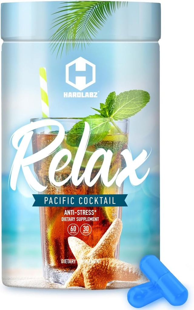 HARDLABZ Relax - Naturalna ulga stresowa, wsparcie snu, suplement ziołowy poprawiający nastrój z Ivan Tea, Valerian, Ginseng, Lavender, Lemon Balm, Motherwort, 60 Kapsułki