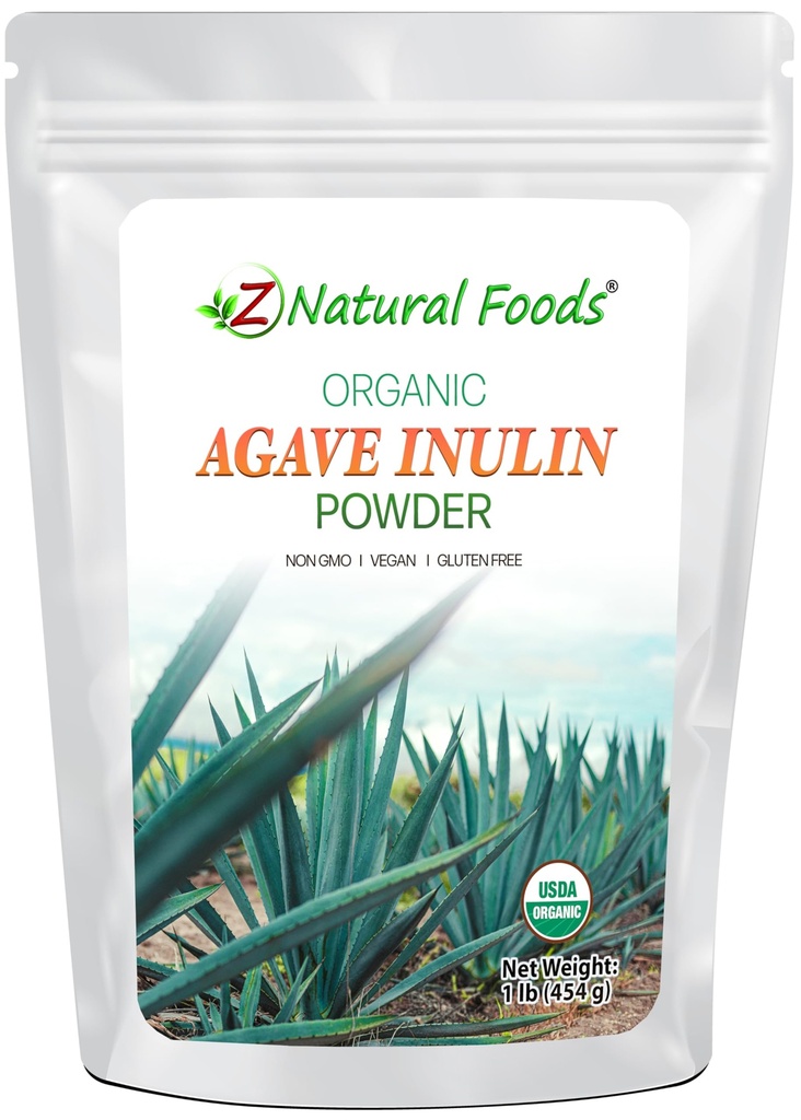 Z Natural Foods Organic Agave Inulina Proszek, Natural Fiber Supplement, Prebiotyczne Superfood Proszek do napojów, Smoothies, i Przepisy, Surowy, Non-GMO, Wegan, Gluten- Free, Kosher, 1 l
