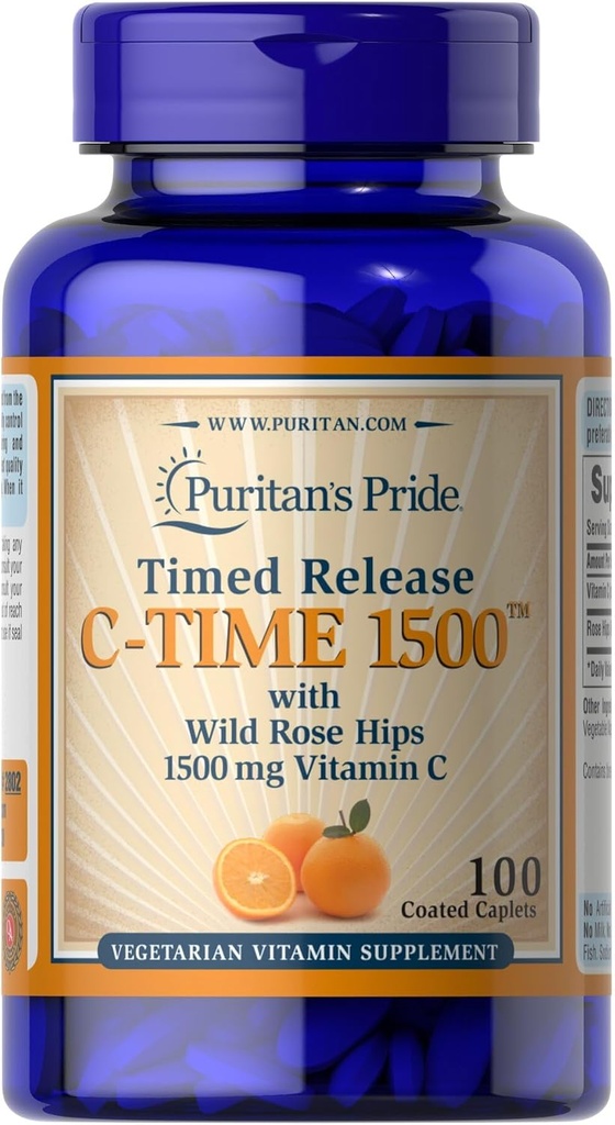 Puritan Pride Witamina C 1500 mg z Rose HIPS Kaplets, 100 Hrabia