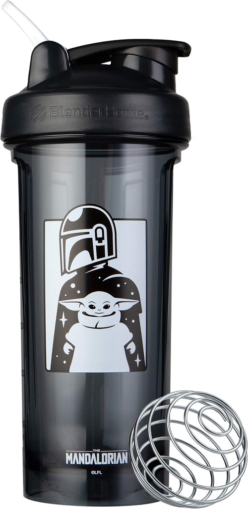 BlenderBottle Star Wars Shaker Butelka Pro Series Perfect for Protein Shakes and Pre Workout, 28- Ounce, Mandalorian & Child