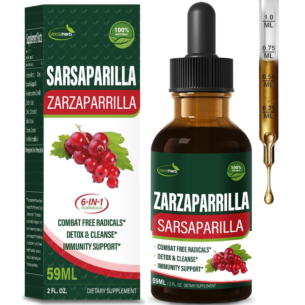Sarsaparilla Root Extract Drops for Liver Cleanse Detox & Naprawa, Suplement wsparcia immunologicznego z Dandelion Cocolmeca Polypodium Leucotomos. Diente de Leon para Limpieza de Colon y Desintoxicar. 2oz