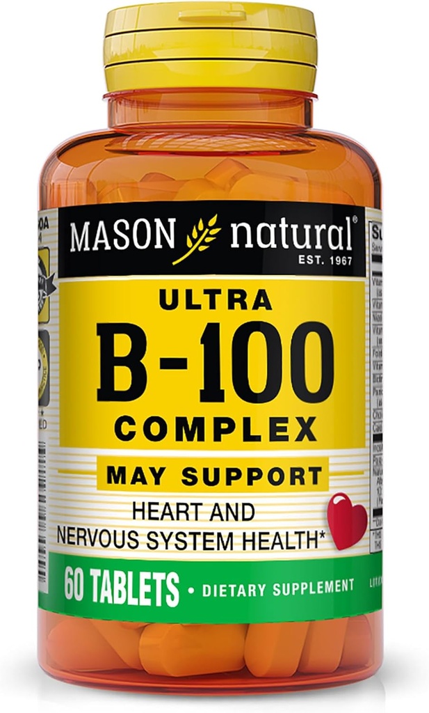MASON NATURAL Ultra B- 100 Complex - Zdrowe serce i układ nerwowy, poprawia funkcje immunologiczne i metabolizm energii, 60 tabletek